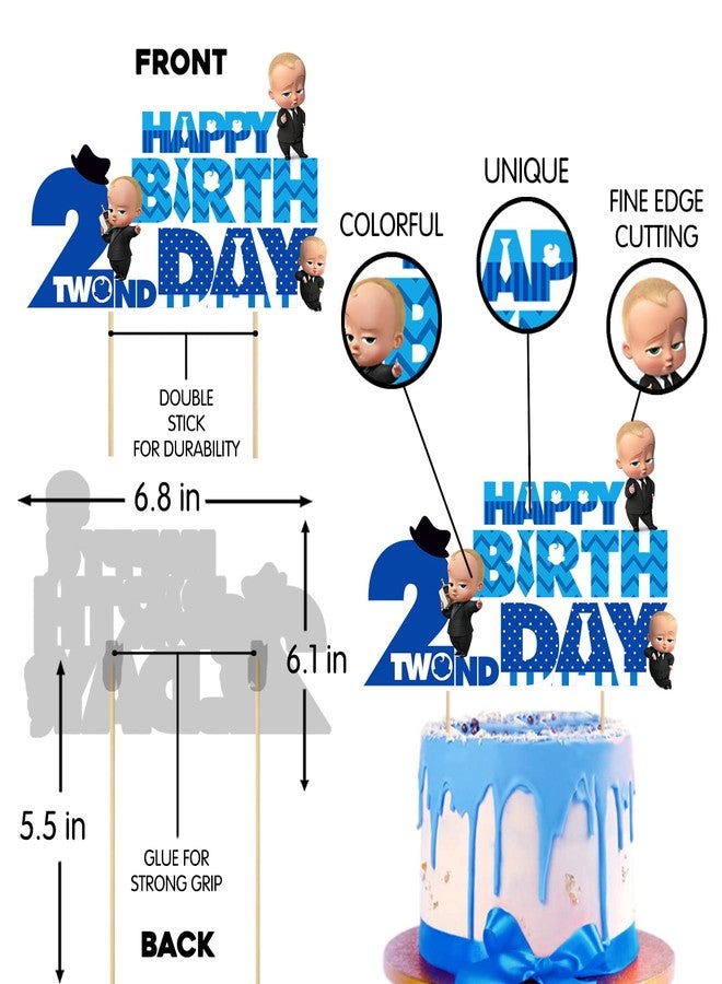 Zyozique Boss Cake Topper Boy Girl, Baby is Two, Two Cake Topper, Second Birthday Cake Topper,2nd Birthday, Two Year Old Baby Happy Birthday Party Decoration - Image 3